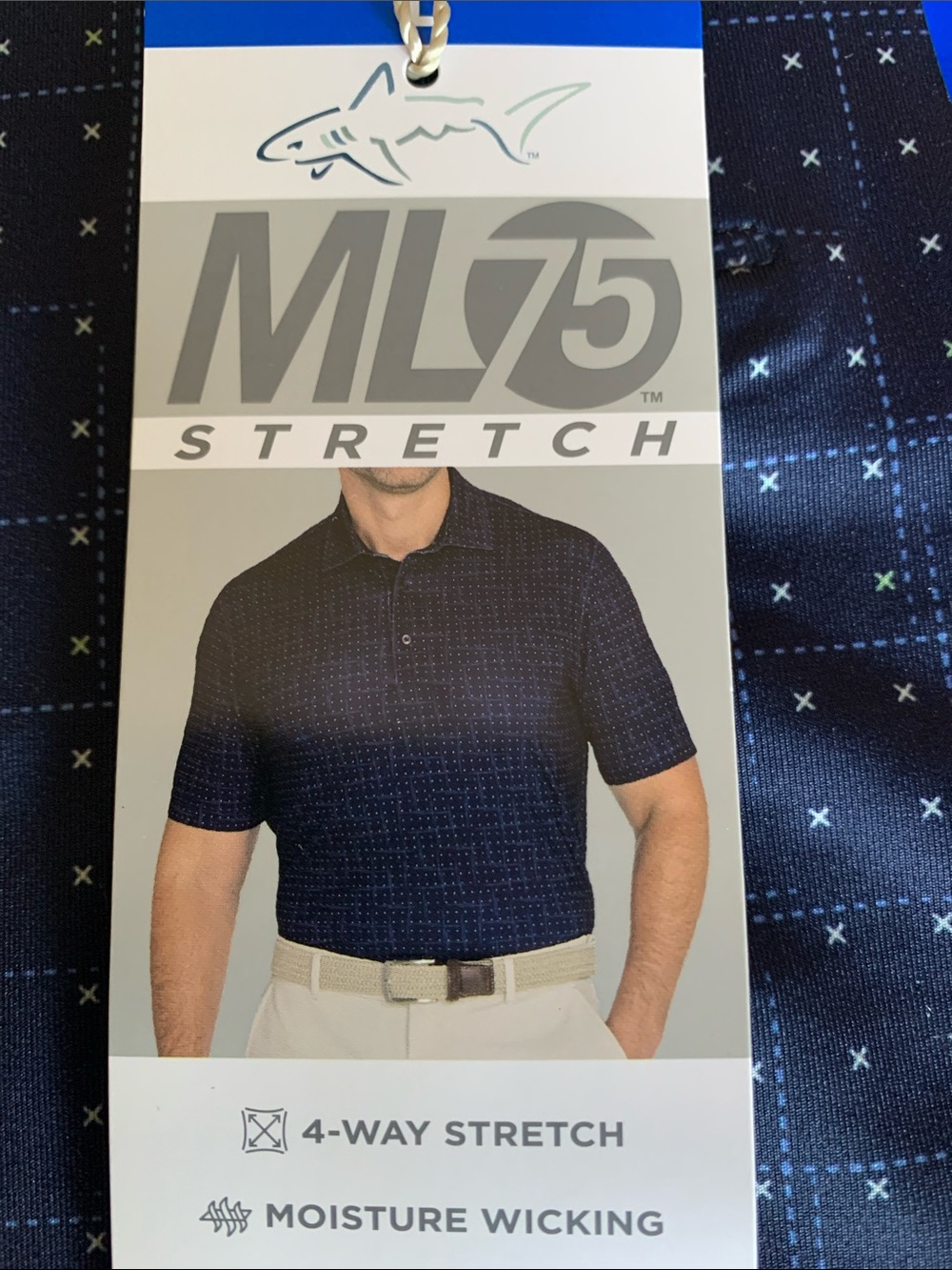 Greg Norman Collection Navy Polo with Micro Cross Pattern - Picture 2 of 8